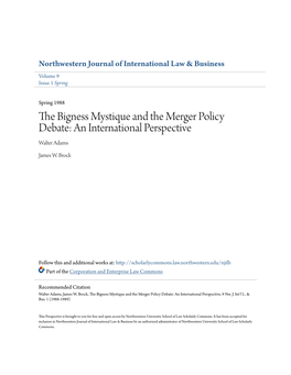 The Bigness Mystique and the Merger Policy Debate: an International Perspective