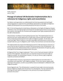Passage of National UN Declaration Implementation Act a Milestone for Indigenous Rights and Reconciliation