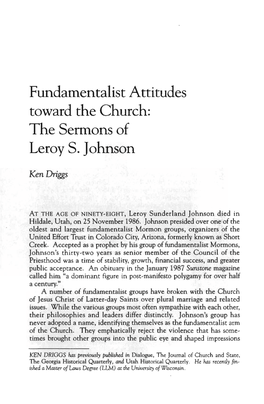 Fundamentalist Attitudes Toward the Church: the Sermons of Leroy S- Johnson