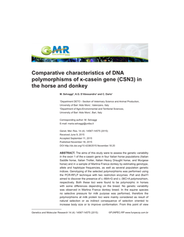 Comparative Characteristics of DNA Polymorphisms of Κ-Casein Gene (CSN3) in the Horse and Donkey