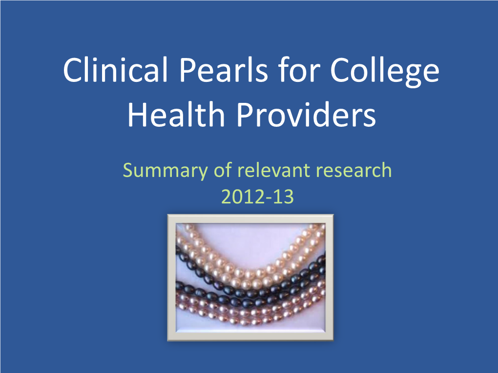 Clinical Pearls for College Health Providers