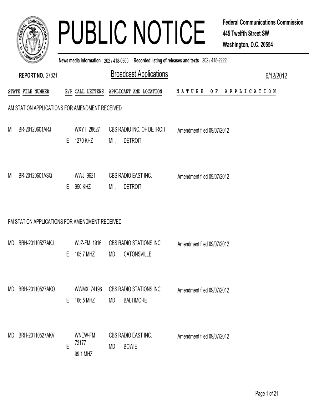 PUBLIC NOTICE Federal Communications Commission