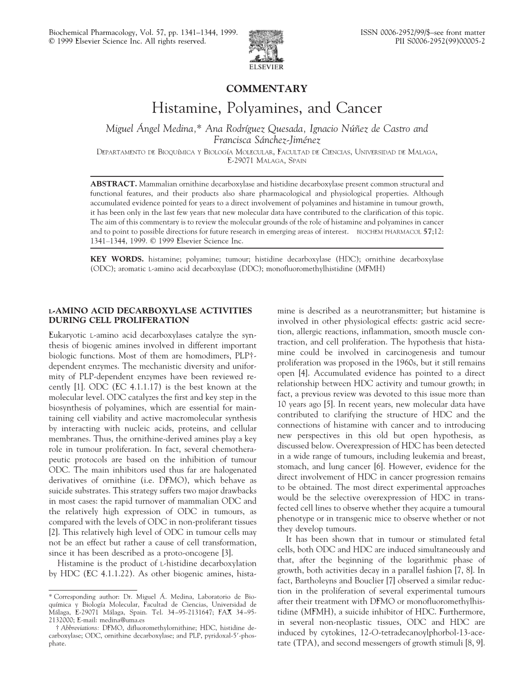 Histamine, Polyamines, and Cancer