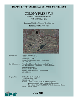 Draft Environmental Impact Statement Colony Preserve