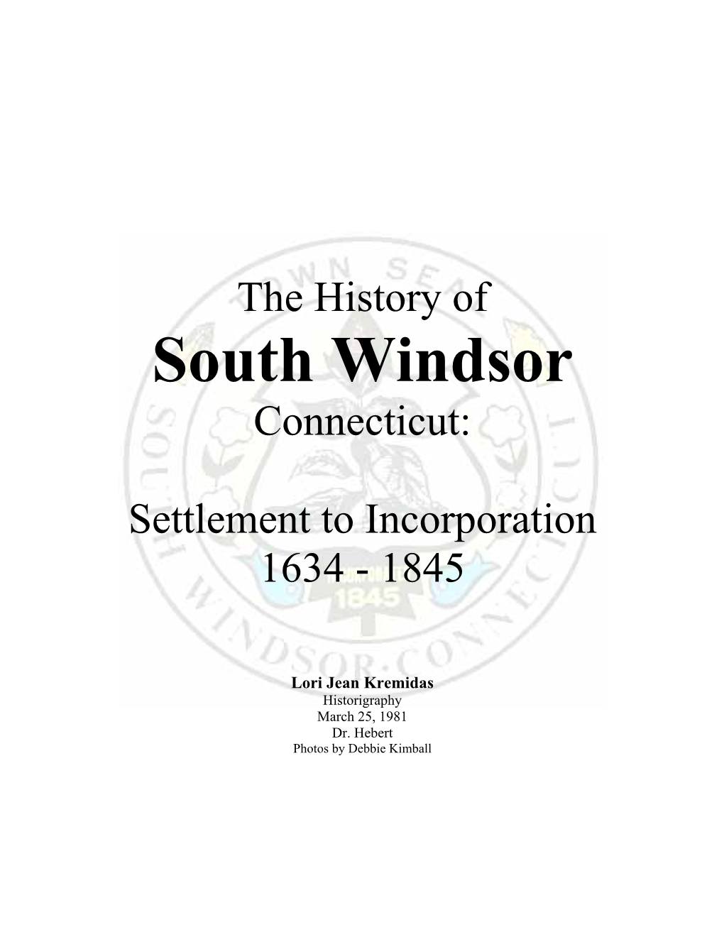 The History of South Windsor Connecticut