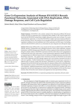 Gene Co-Expression Analysis of Human RNASEH2A Reveals Functional Networks Associated with DNA Replication, DNA Damage Response, and Cell Cycle Regulation