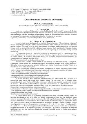 Contribution of Leelavathi to Prosody