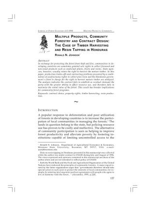 Multiple Products, Community Forestry and Contract Design: the Case of Timber Harvesting and Resin Tapping in Honduras