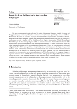 Ergativity from Subjunctive in Austronesian Languages*