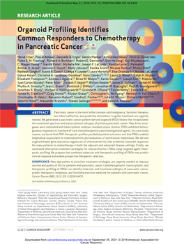 Organoid Profiling Identifies Common Responders to Chemotherapy in Pancreatic Cancer