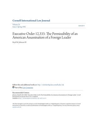 Executive Order 12,333: the Permissibility of an American Assassination of a Foreign Leader