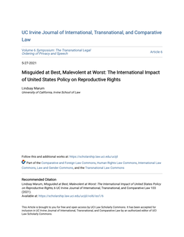 Misguided at Best, Malevolent at Worst: the International Impact of United States Policy on Reproductive Rights