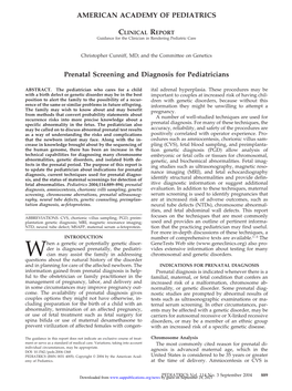 AMERICAN ACADEMY of PEDIATRICS Prenatal Screening
