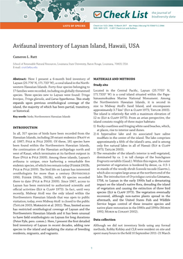 Avifaunal Inventory of Laysan Island, Hawaii, USA