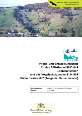 Schauinsland“ Und Das Vogelschutzgebiet 8114-401 „Südschwarzwald“ (Teilgebiet Schauinsland)