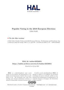 Populist Voting in the 2019 European Elections Gilles Ivaldi