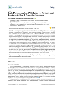 Scale Development and Validation for Psychological Reactance to Health Promotion Messages