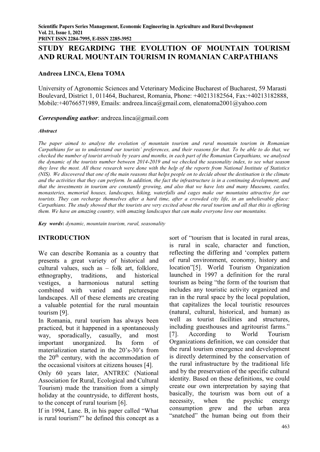 Study Regarding the Evolution of Mountain Tourism and Rural Mountain Tourism in Romanian Carpathians