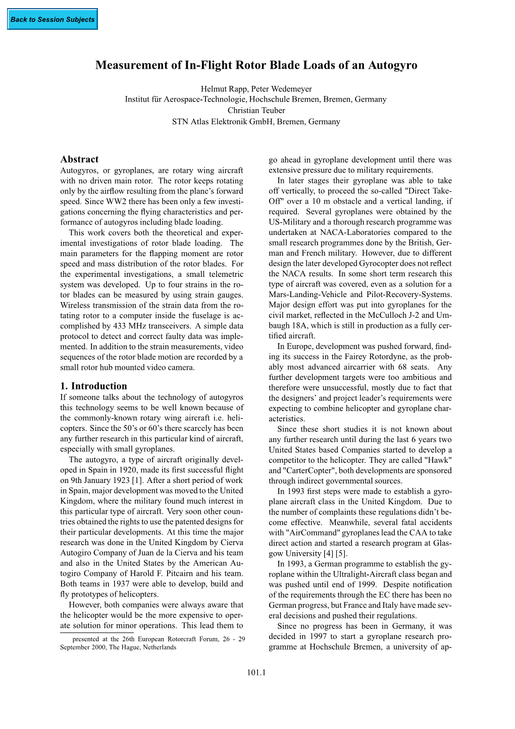 Measurement of In-Flight Rotor Blade Loads of an Autogyro