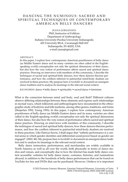 Dancing the Numinous: Sacred and Spiritual Techniques of Contemporary American Belly Dancers