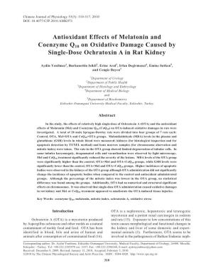 Antioxidant Effects of Melatonin and Coenzyme Q10 on Oxidative Damage Caused by Single-Dose Ochratoxin a in Rat Kidney