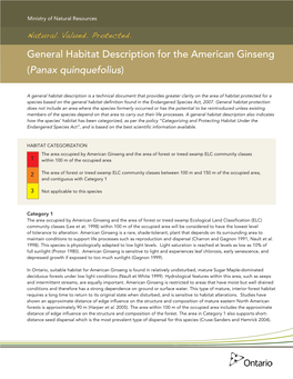 General Habitat Description for the American Ginseng (Panax Quinquefolius)