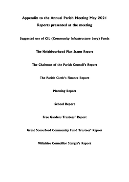 May 2021 Annual Parish Meeting Appendix – Reports Presented At