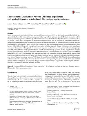 Socioeconomic Deprivation, Adverse Childhood Experiences and Medical Disorders in Adulthood: Mechanisms and Associations