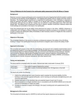 Terms of Reference for the Conduct of an Earthquake Safety Assessment of the UN Offices in Yangon