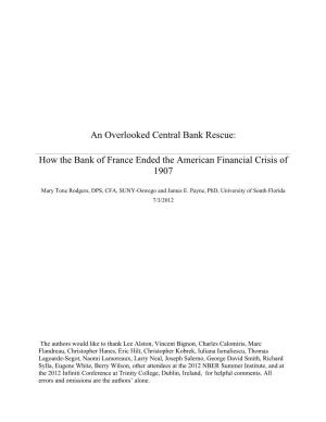 An Overlooked Central Bank Rescue: How the Bank of France Ended the American Financial Crisis of 1907
