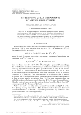 On the Finite Linear Independence of Lattice Gabor Systems