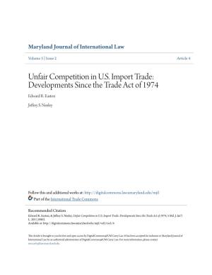 Unfair Competition in US Import Trade