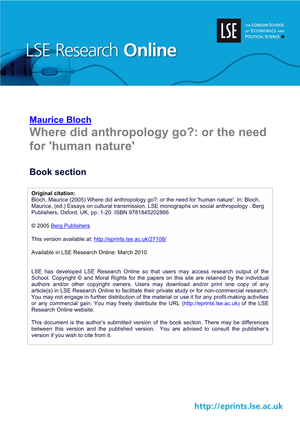 Where Did Anthropology Go?: Or the Need for 'Human Nature'