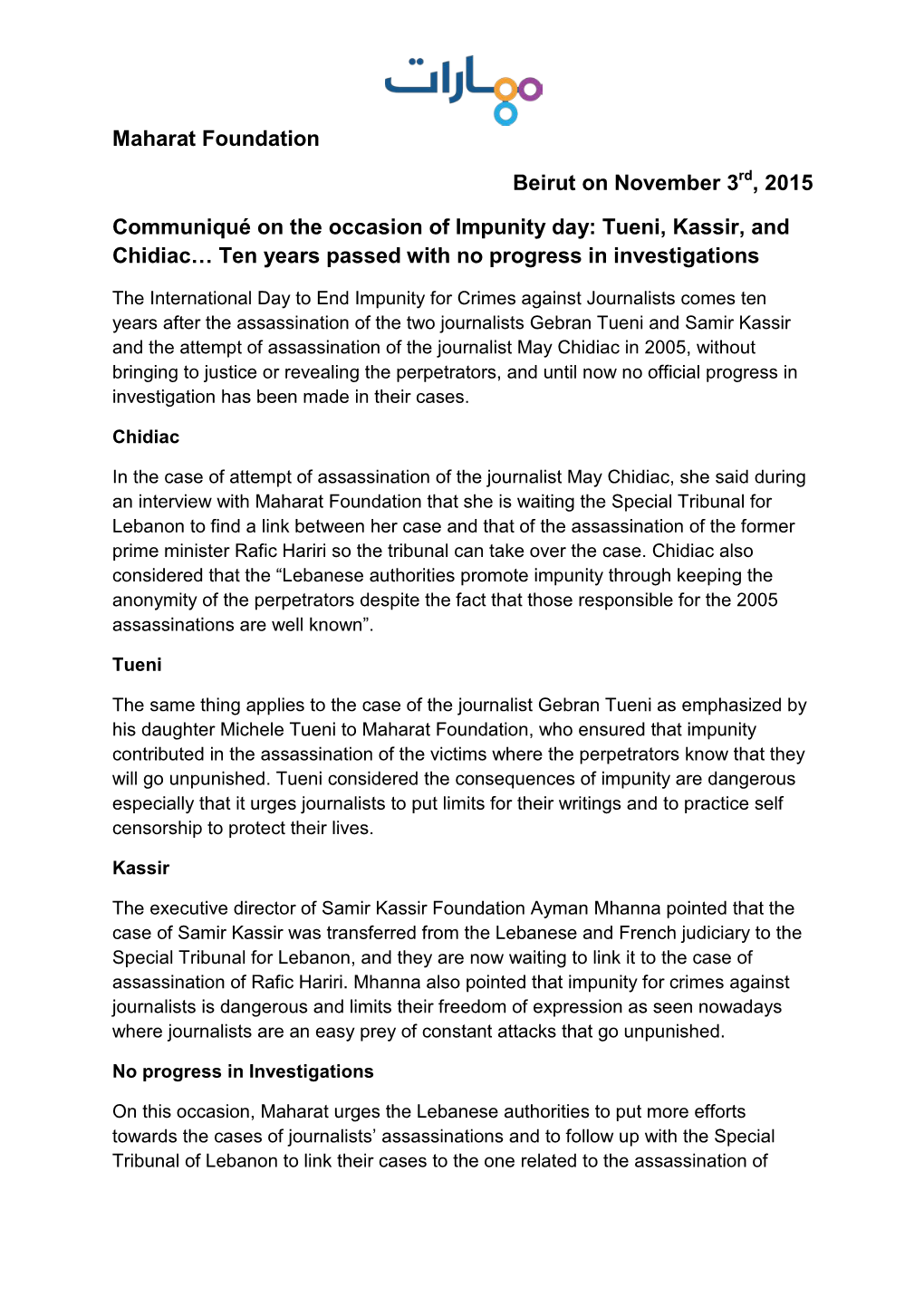 Tueni, Kassir, and Chidiac… Ten Years Passed with No Progress in Investigations