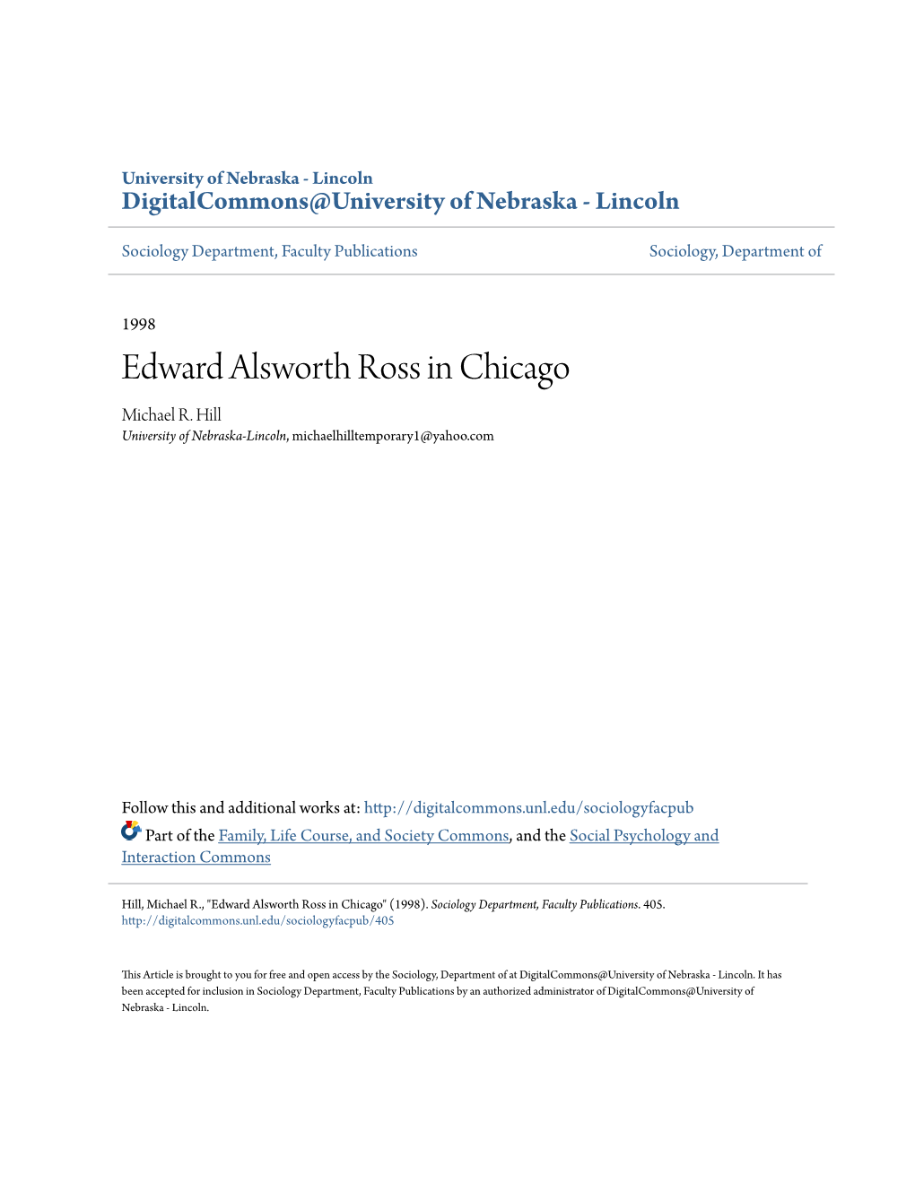 Edward Alsworth Ross in Chicago Michael R