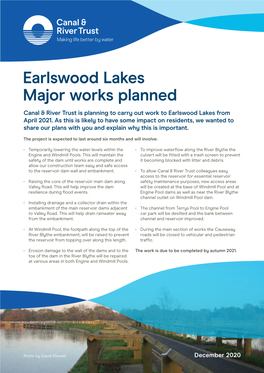 Earlswood Lakes Major Works Planned Canal & River Trust Is Planning to Carry out Work to Earlswood Lakes from April 2021