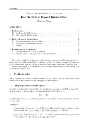 Introduction to Second Quantization Contents 1 Preliminaries