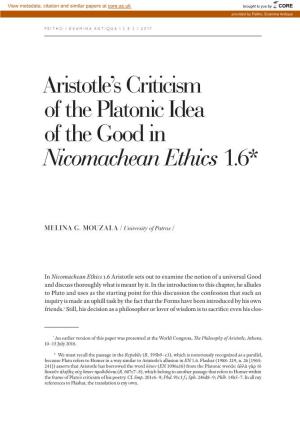 Aristotle's Criticism of the Platonic Idea of the Good In