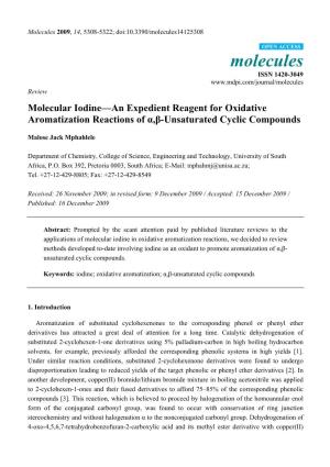 Molecular Iodine—An Expedient Reagent for Oxidative Aromatization Reactions of Α,Β-Unsaturated Cyclic Compounds