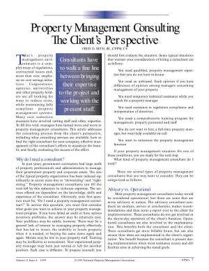 Property Management Consulting the Client's Perspective
