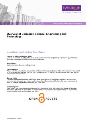 Overvew of Corrosion Science, Engineering and Technology