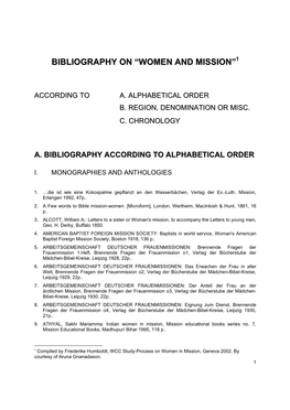 Bibliography on “Women and Mission”