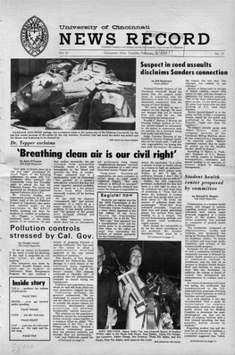 University of Cincinnati News Record. Tuesday, February 10, 1970. Vol