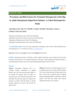 Prevalence and Risk Factors for Transient Osteoporosis of the Hip in Adult Osteogenesis Imperfecta Patients: a Cohort Retrospective Study