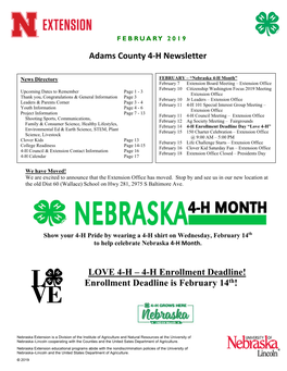 Enrollment Deadline Is February 14Th! Adams