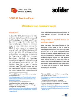 SOLIDAR Position Paper EU Initiative on Minimum Wages