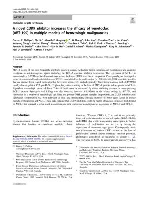 A Novel CDK9 Inhibitor Increases the Efficacy of Venetoclax (ABT-199) in Multiple Models of Hematologic Malignancies