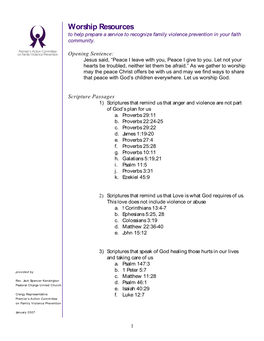 Worship Resources to Help Prepare a Service to Recognize Family Violence Prevention in Your Faith Community
