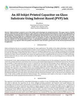 An All Inkjet Printed Capacitor on Glass Substrate Using Solvent Based (PVP) Ink