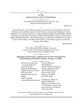 No. ___In the Supreme Court of the United States Applicants, V. GAVIN NEWSOM, in His Official Capacity As the Governor of C